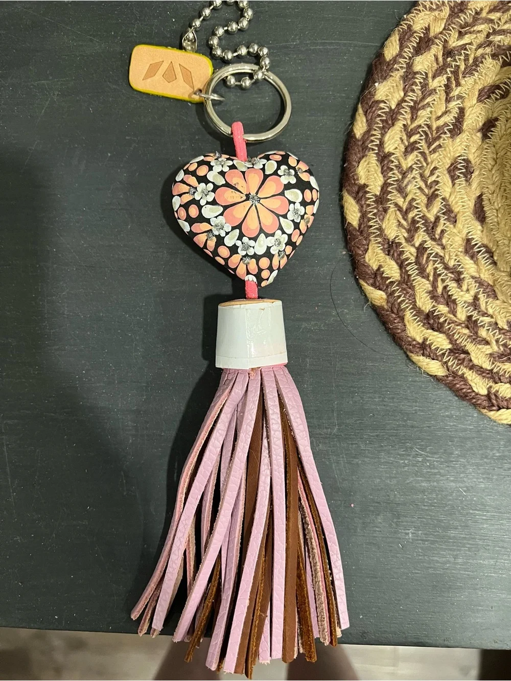 NWOT Consuela Ale Pink Floral Heart Tassel Key Charm
